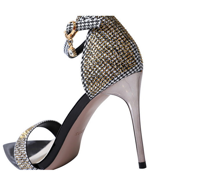 Metal Heel Super High Heel Pointed Toe Slip-On Sandals