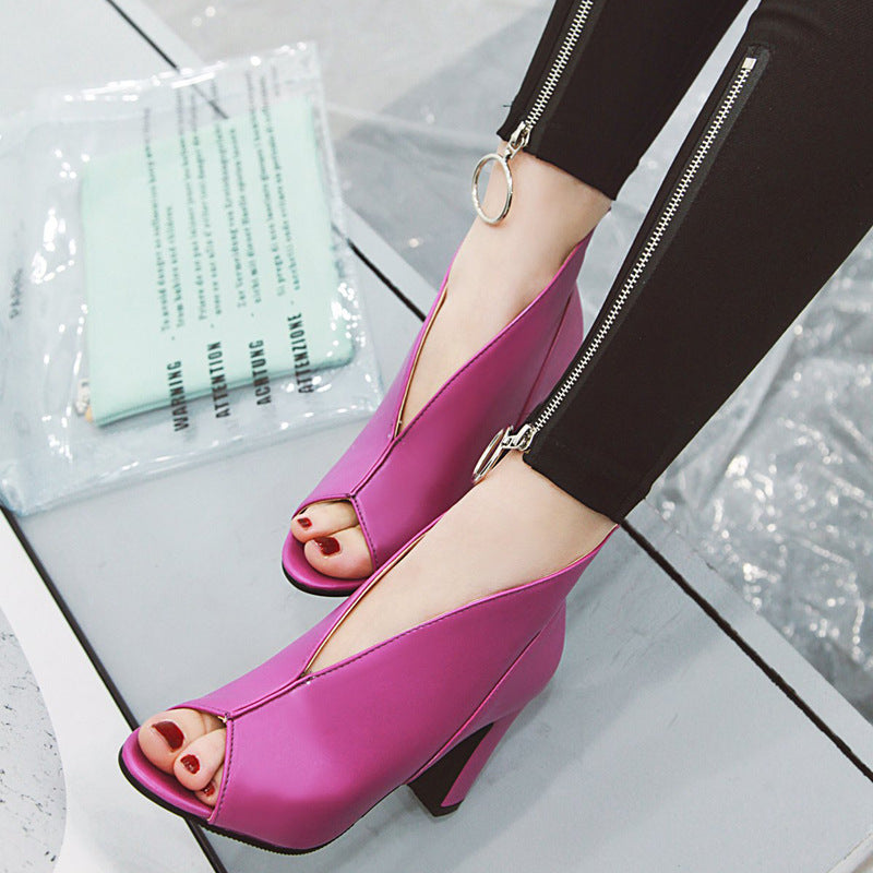 Fish mouth thick heel super high heel plus size sandals