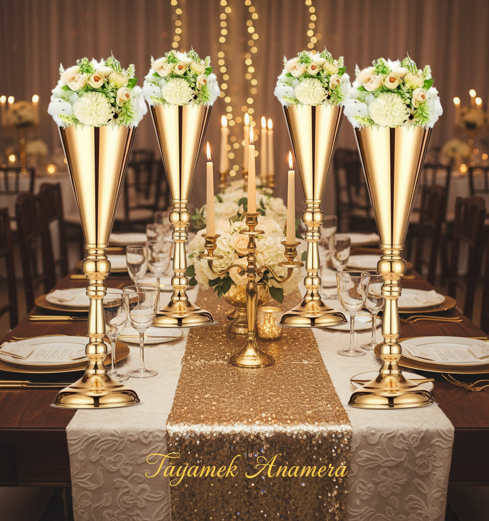 Golden Metal Flower Table Decor Set – Tayamek Anamera - Rental