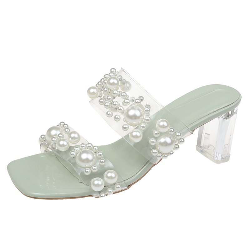 Korean Style Crystal Heel High-heel Sandals And Slippers
