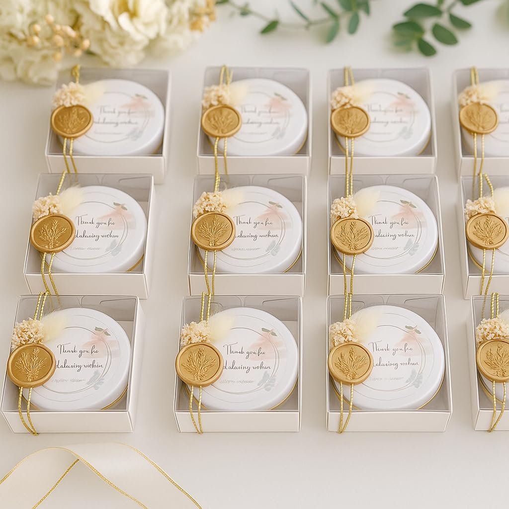 Personalized Wedding Favor Candle Set with Sealed Gift Box – Bulk Soy Wax Candles with Dried Flowers, Custom Name Label – Bridal Shower, Baby Shower, Birthday Guest Gifts (10–200 pcs)