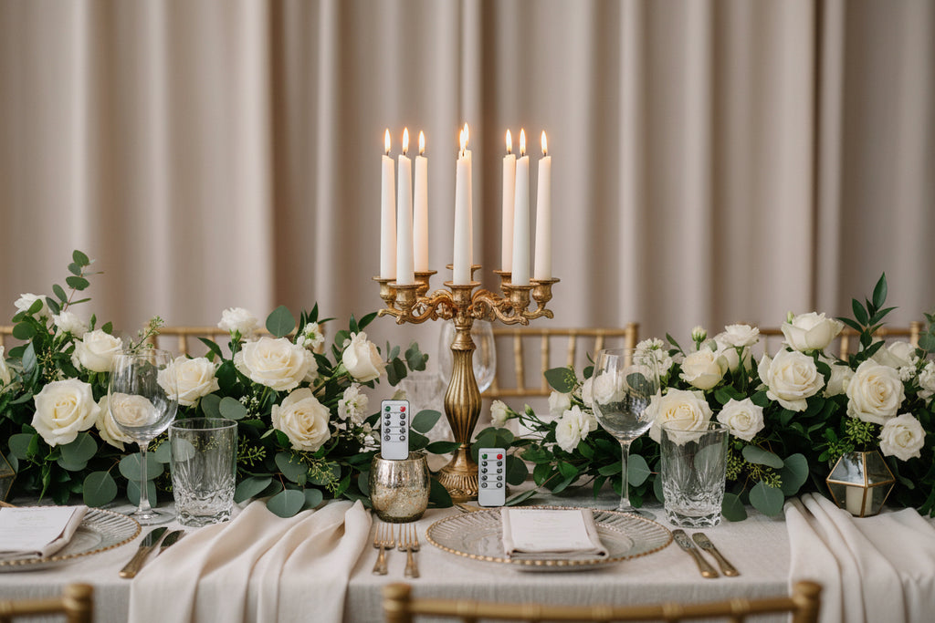 Flameless Flickering Taper Candles - 7.5 Inch Ivory LED Candles with Remote - Rental