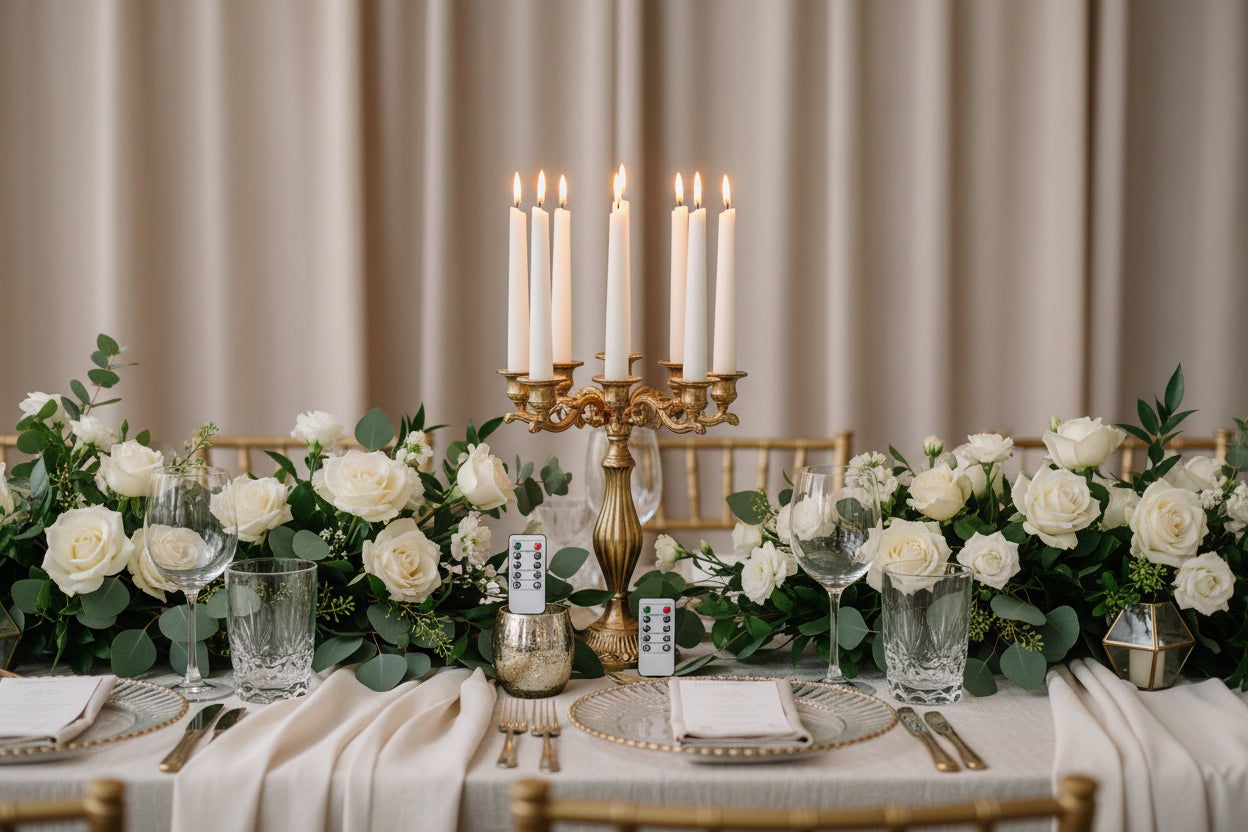 Flameless Flickering Taper Candles - 7.5 Inch Ivory LED Candles with Remote - Rental