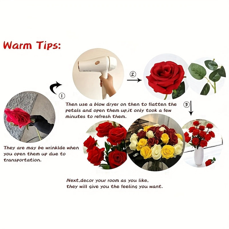 12pcs Realistic Artificial Rose Bouquet for Weddings, Birthdays, and More - Long Stem Roses for Floral Arrangements and Home Decor - Perfect Gift for Valentine's Day, Mother's Day, and Birthdays