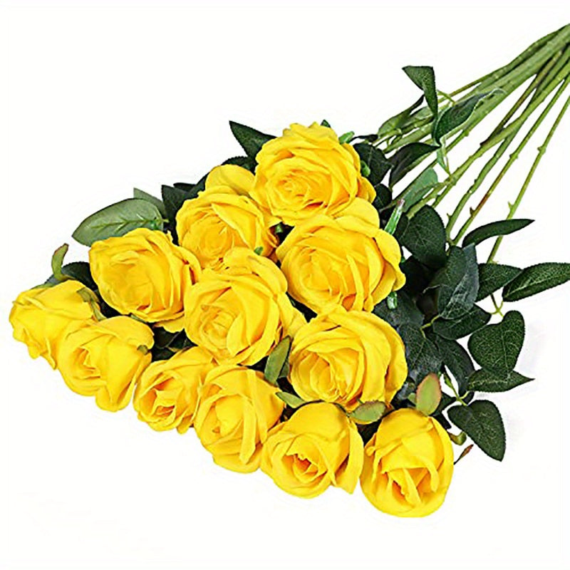 12pcs Realistic Artificial Rose Bouquet for Weddings, Birthdays, and More - Long Stem Roses for Floral Arrangements and Home Decor - Perfect Gift for Valentine's Day, Mother's Day, and Birthdays