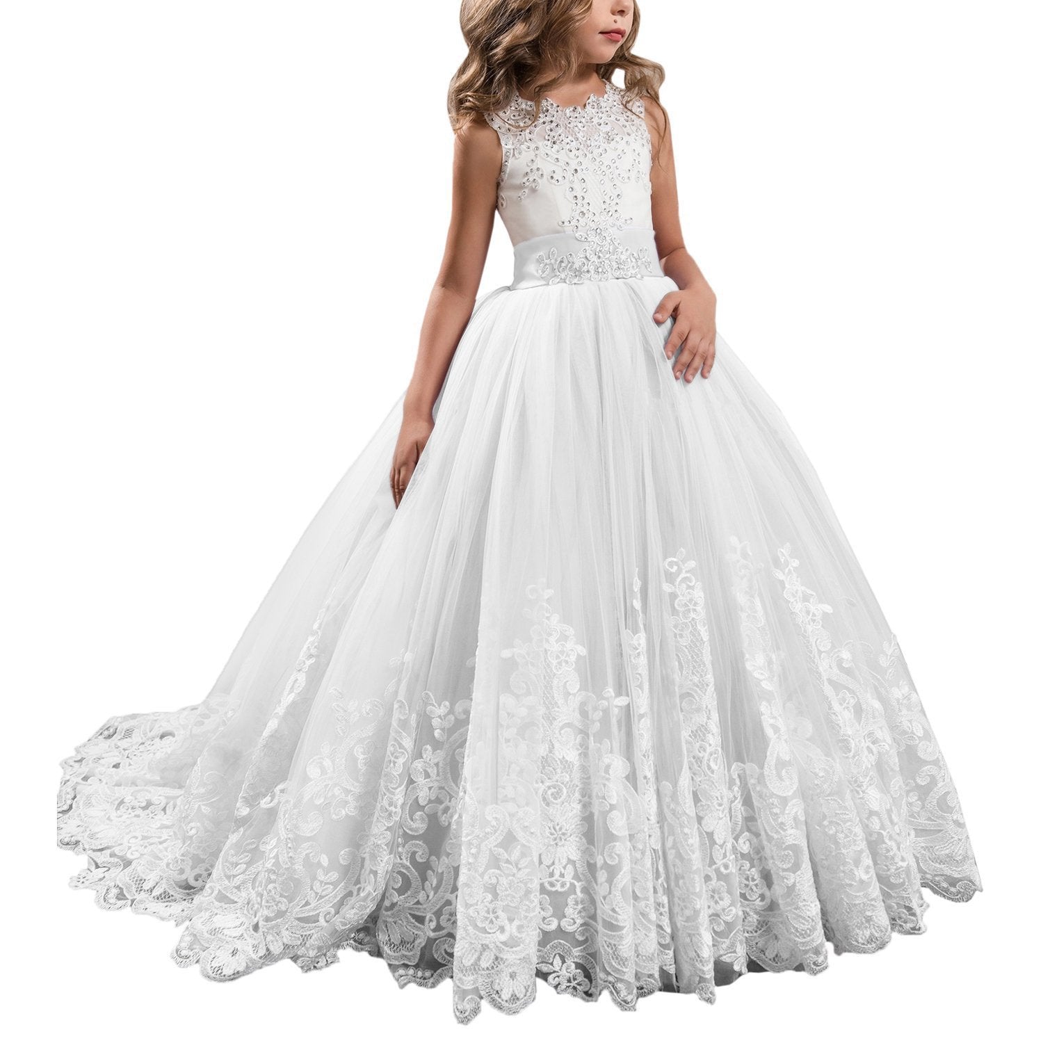 Girls Lace Princess Dress for Birthday Party Wedding Bridesmaid Prom Formal Ball Gown Puffy Tulle Dresses