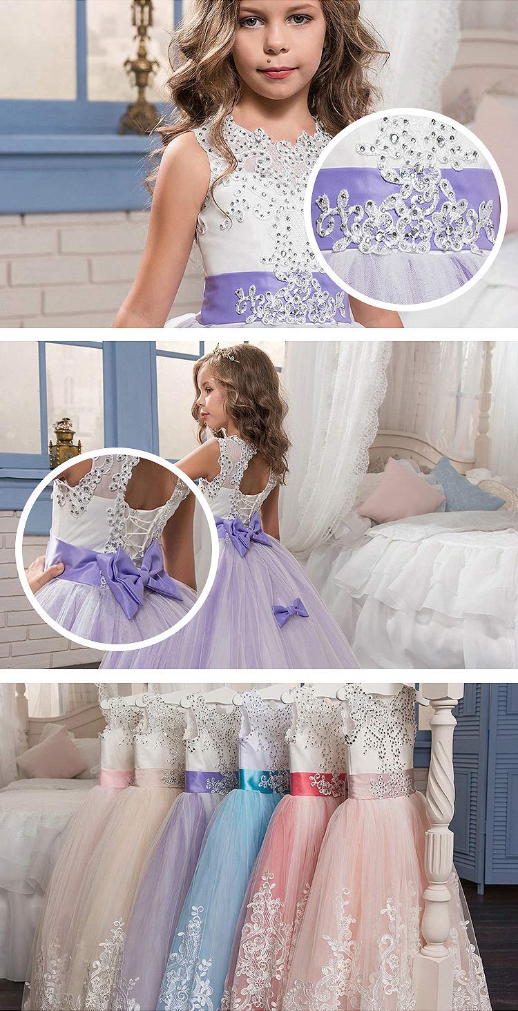 Girls Lace Princess Dress for Birthday Party Wedding Bridesmaid Prom Formal Ball Gown Puffy Tulle Dresses