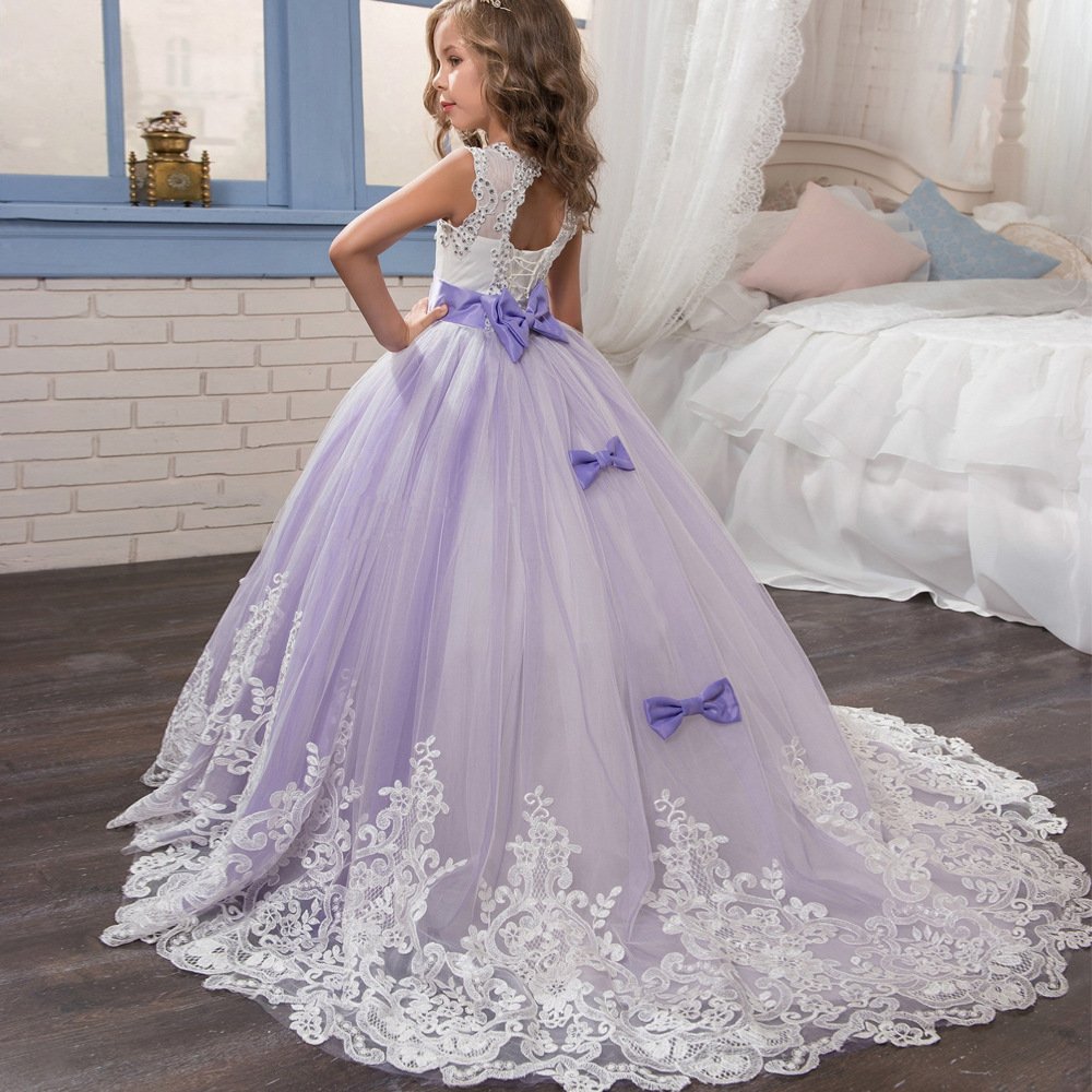 Girls Lace Princess Dress for Birthday Party Wedding Bridesmaid Prom Formal Ball Gown Puffy Tulle Dresses