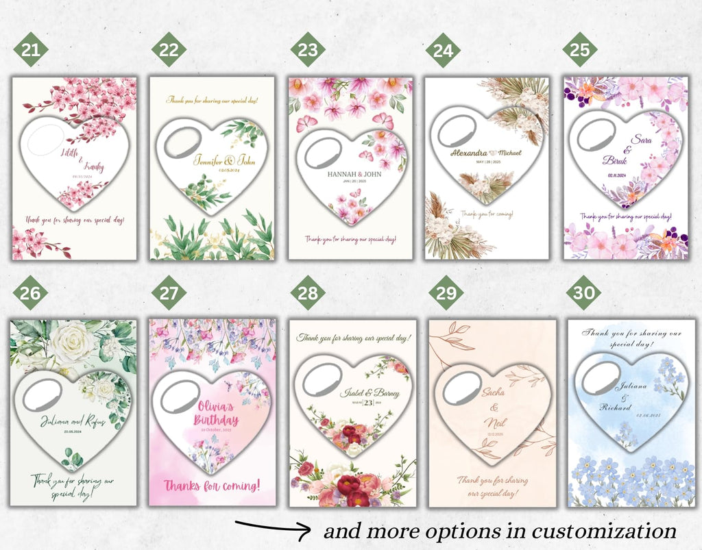 Custom Heart-Shaped Magnet Bottle Opener – Wedding Favor with Thank You Card, Personalized Gift for Guests, Bridal Shower Souvenir with Gift Bag (Pack of 30) (Bottle Opener + Gift Bag)