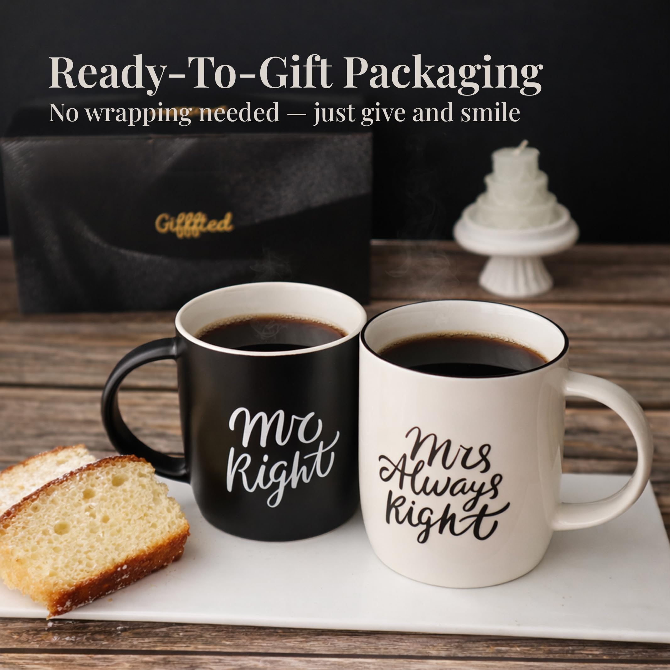 Triple Gifffted Mr Right and Mrs Always Right Coffee Mugs Gift Set, 380 ml | Gifts for Couples, Wedding Anniversary, Engagement, Christmas, His & Hers, Bride and Groom, Parents, Newlyweds Bridal Shower