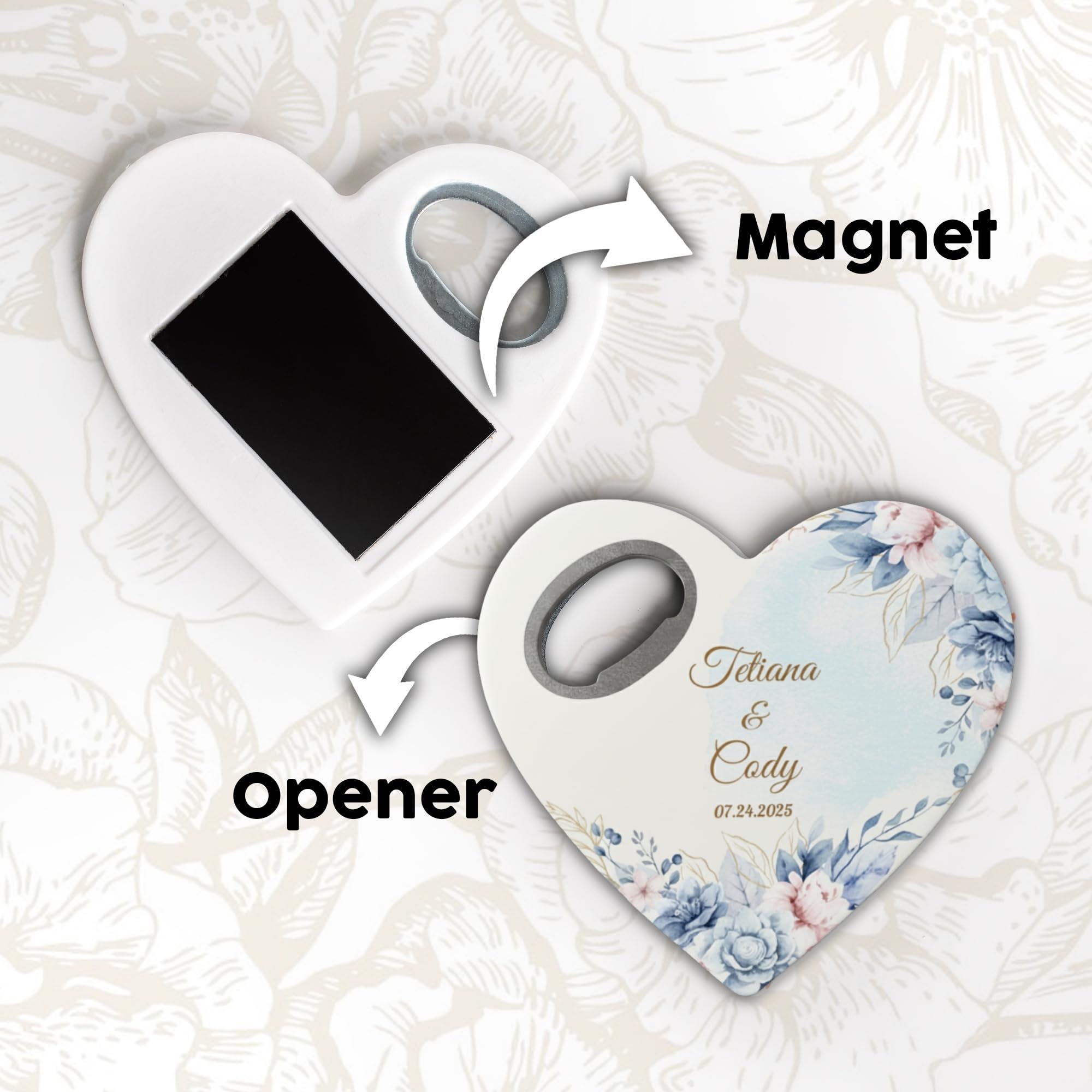 Custom Heart-Shaped Magnet Bottle Opener – Wedding Favor with Thank You Card, Personalized Gift for Guests, Bridal Shower Souvenir with Gift Bag (Pack of 30) (Bottle Opener + Gift Bag)