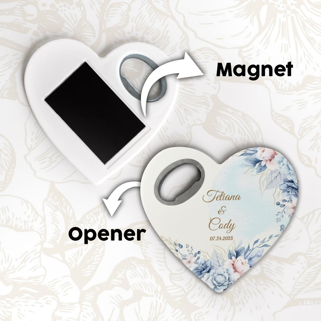 Custom Heart-Shaped Magnet Bottle Opener – Wedding Favor with Thank You Card, Personalized Gift for Guests, Bridal Shower Souvenir with Gift Bag (Pack of 30) (Bottle Opener + Gift Bag)