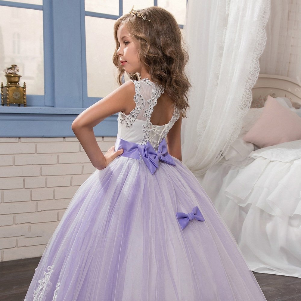 Girls Lace Princess Dress for Birthday Party Wedding Bridesmaid Prom Formal Ball Gown Puffy Tulle Dresses