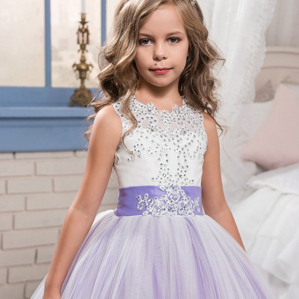 Girls Lace Princess Dress for Birthday Party Wedding Bridesmaid Prom Formal Ball Gown Puffy Tulle Dresses