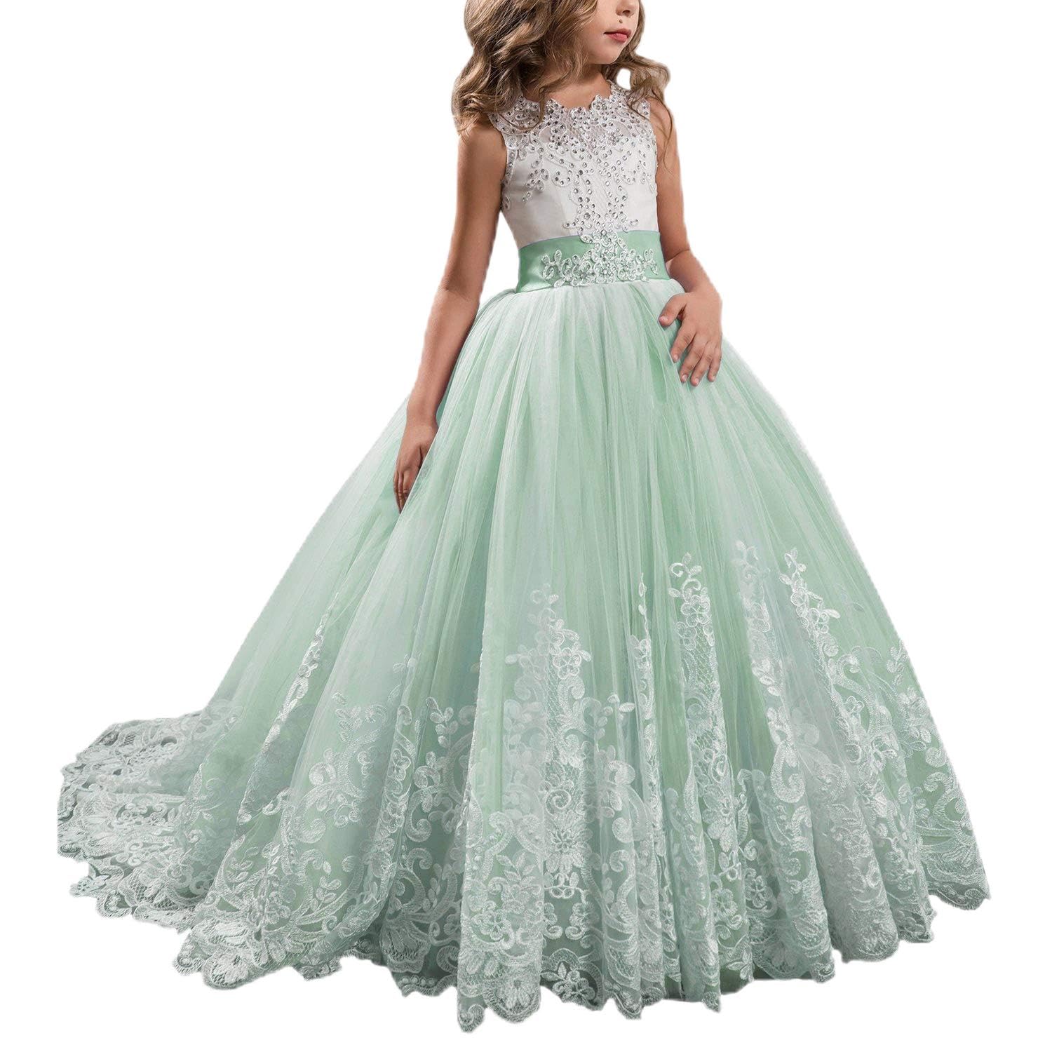 Girls Lace Princess Dress for Birthday Party Wedding Bridesmaid Prom Formal Ball Gown Puffy Tulle Dresses