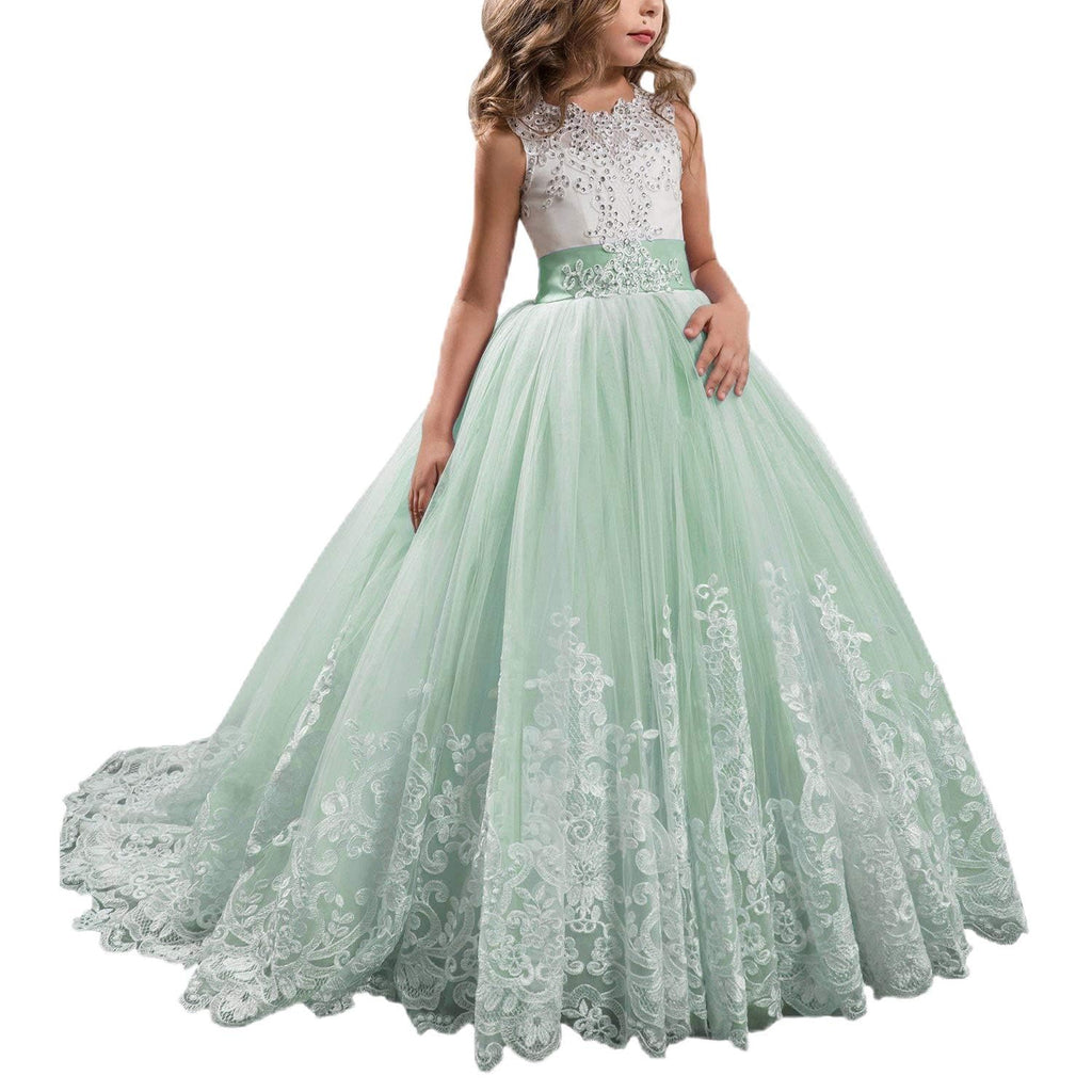 Girls Lace Princess Dress for Birthday Party Wedding Bridesmaid Prom Formal Ball Gown Puffy Tulle Dresses