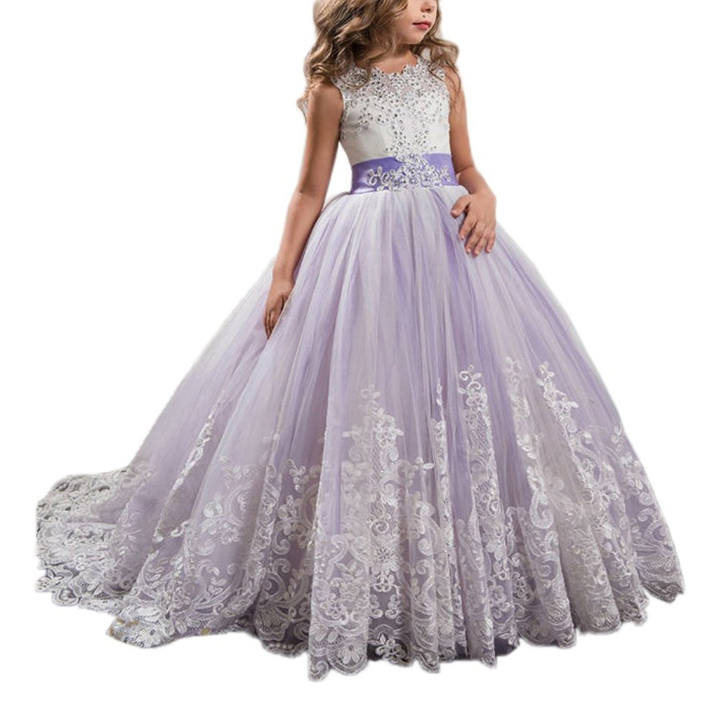Girls Lace Princess Dress for Birthday Party Wedding Bridesmaid Prom Formal Ball Gown Puffy Tulle Dresses