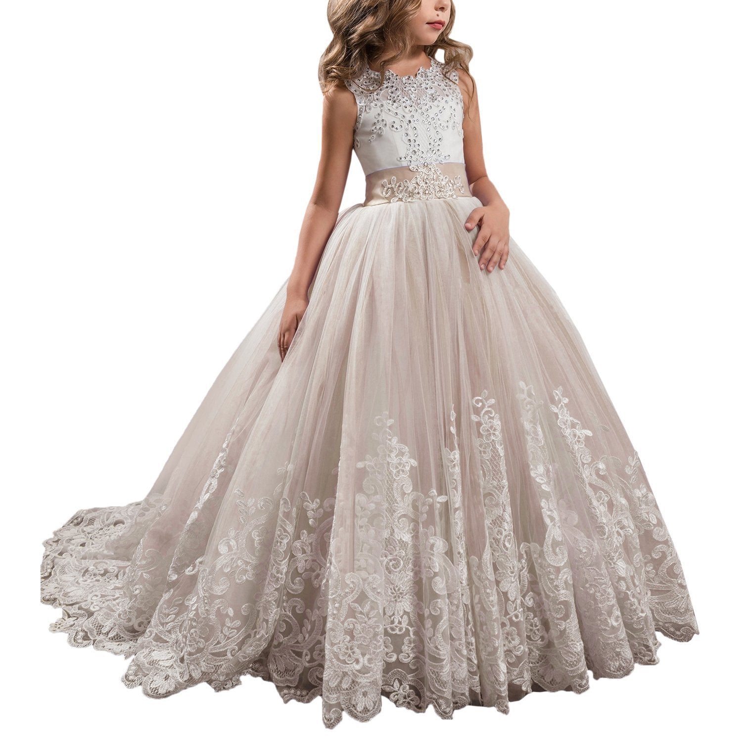 Girls Lace Princess Dress for Birthday Party Wedding Bridesmaid Prom Formal Ball Gown Puffy Tulle Dresses