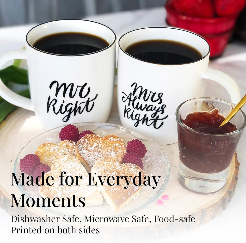 Triple Gifffted Mr Right and Mrs Always Right Coffee Mugs Gift Set, 380 ml | Gifts for Couples, Wedding Anniversary, Engagement, Christmas, His & Hers, Bride and Groom, Parents, Newlyweds Bridal Shower