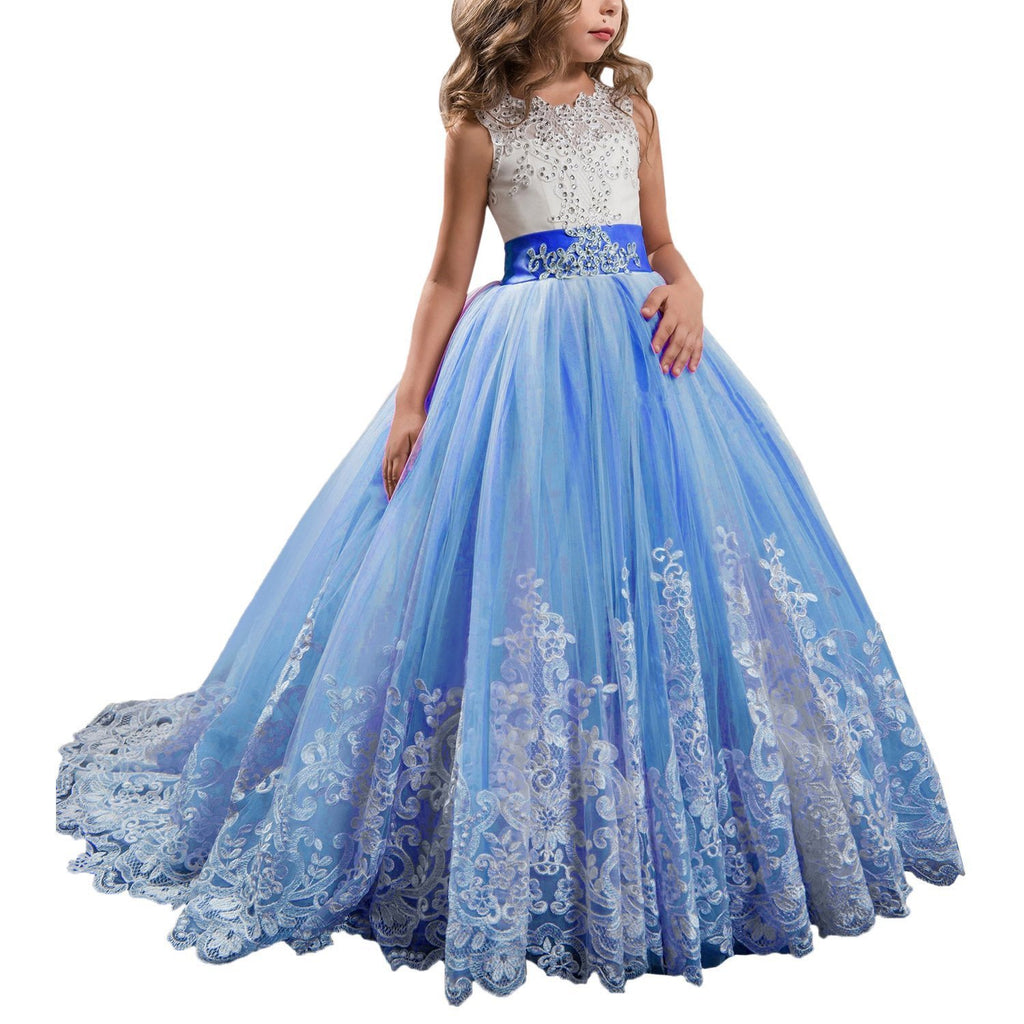 Girls Lace Princess Dress for Birthday Party Wedding Bridesmaid Prom Formal Ball Gown Puffy Tulle Dresses