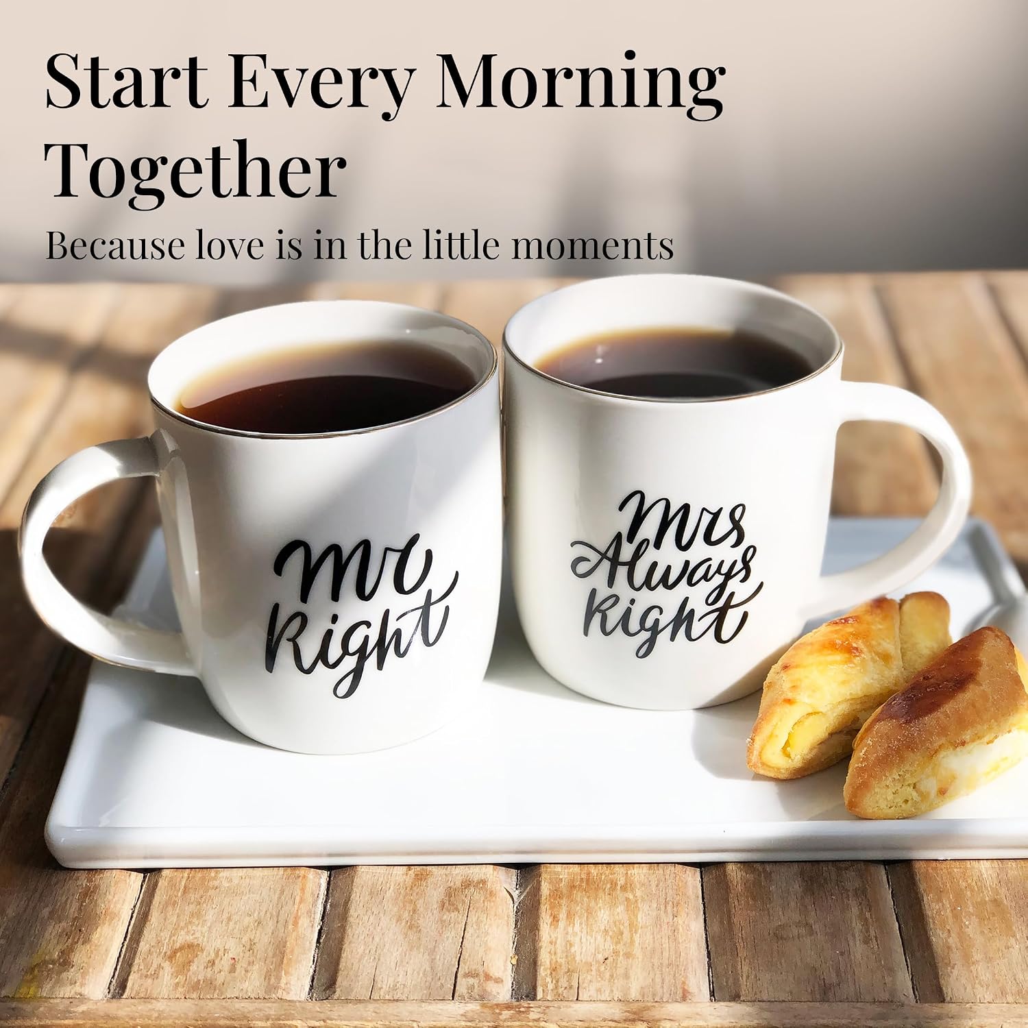 Triple Gifffted Mr Right and Mrs Always Right Coffee Mugs Gift Set, 380 ml | Gifts for Couples, Wedding Anniversary, Engagement, Christmas, His & Hers, Bride and Groom, Parents, Newlyweds Bridal Shower