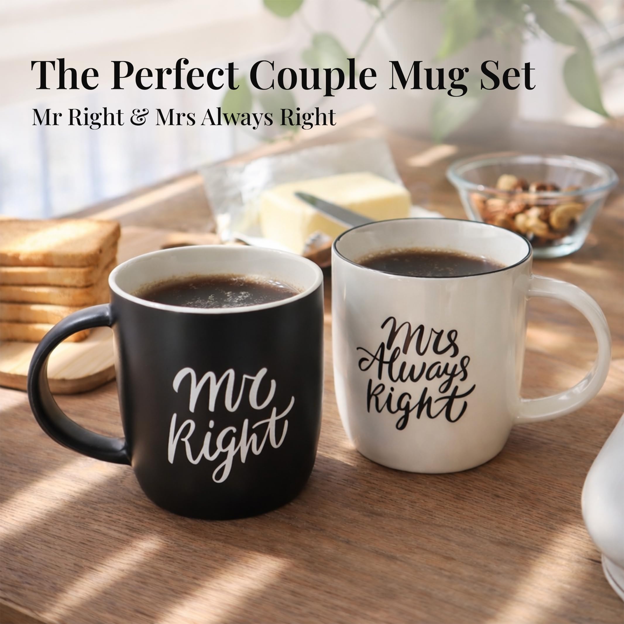 Triple Gifffted Mr Right and Mrs Always Right Coffee Mugs Gift Set, 380 ml | Gifts for Couples, Wedding Anniversary, Engagement, Christmas, His & Hers, Bride and Groom, Parents, Newlyweds Bridal Shower