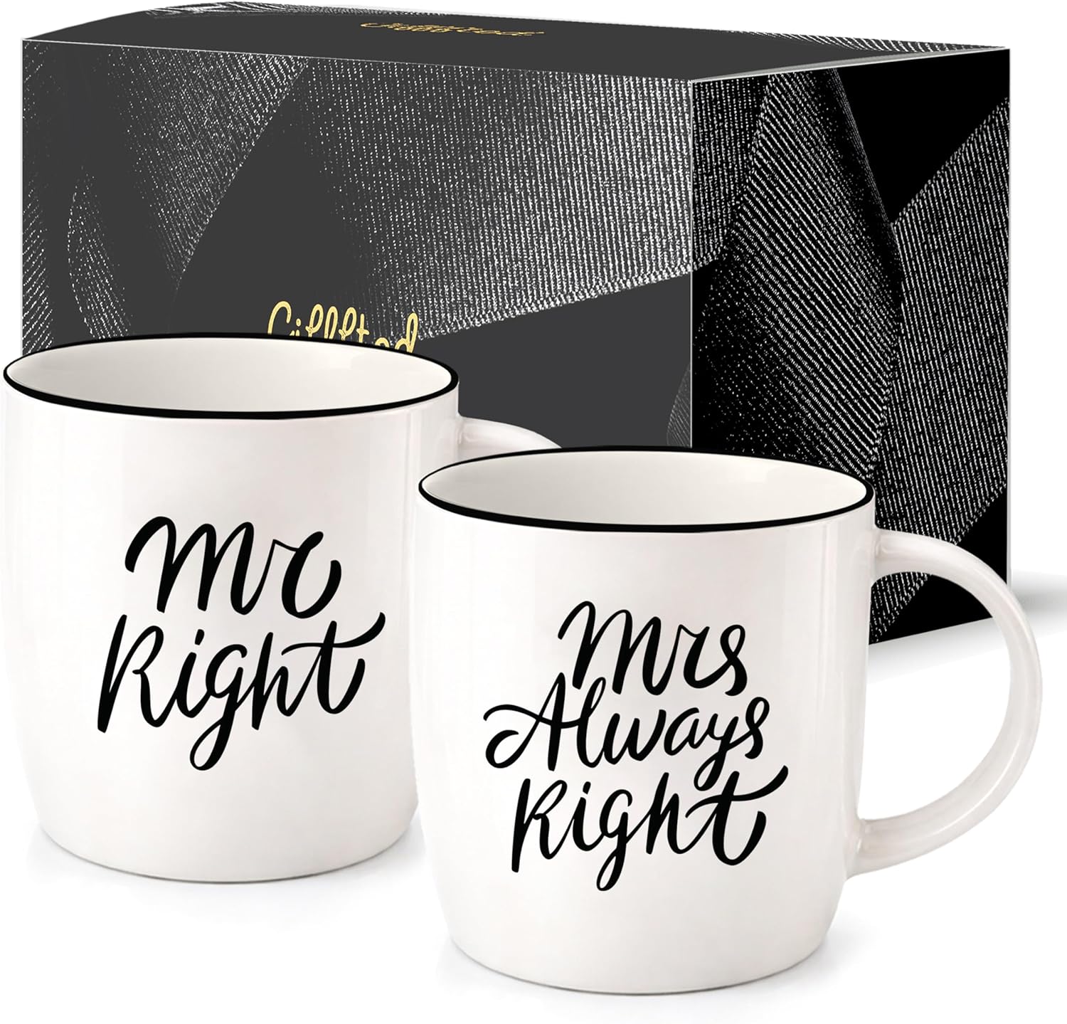 Triple Gifffted Mr Right and Mrs Always Right Coffee Mugs Gift Set, 380 ml | Gifts for Couples, Wedding Anniversary, Engagement, Christmas, His & Hers, Bride and Groom, Parents, Newlyweds Bridal Shower