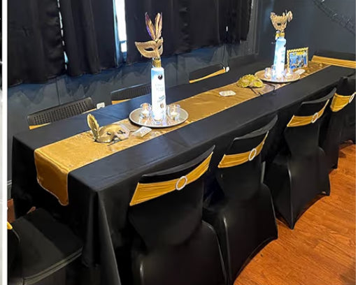 Black Satin Tablecloth – 60x126 in | Tayamek Anamera - Rental