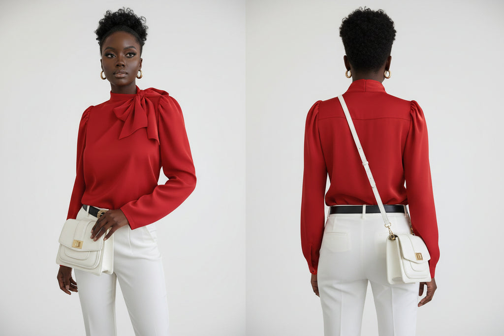 Haut Rouge à Col Noué Size 12 XL - Élégant et Polyvalent