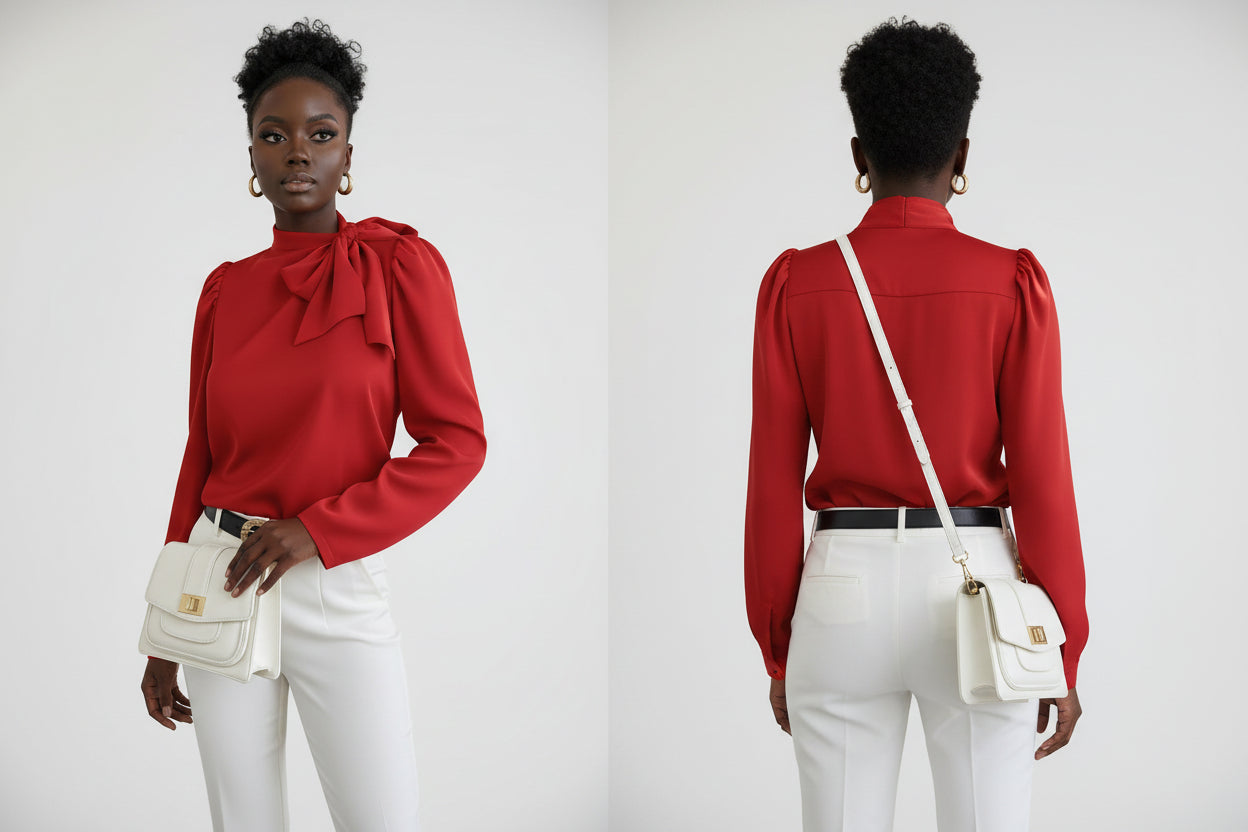 Haut Rouge à Col Noué Size 12 XL - Élégant et Polyvalent