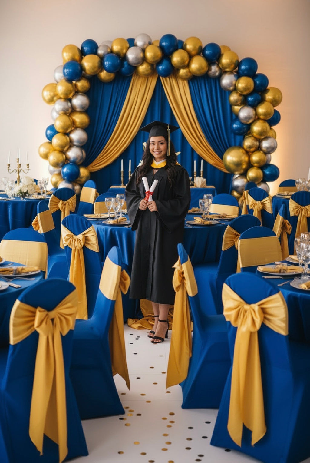 Graduation Gown Rental - Complete Black & Gold Set | Tayamek Anamera