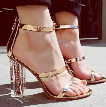 Street Shot Transparent Thick Heel High-heel Buckle Women's Sandals
