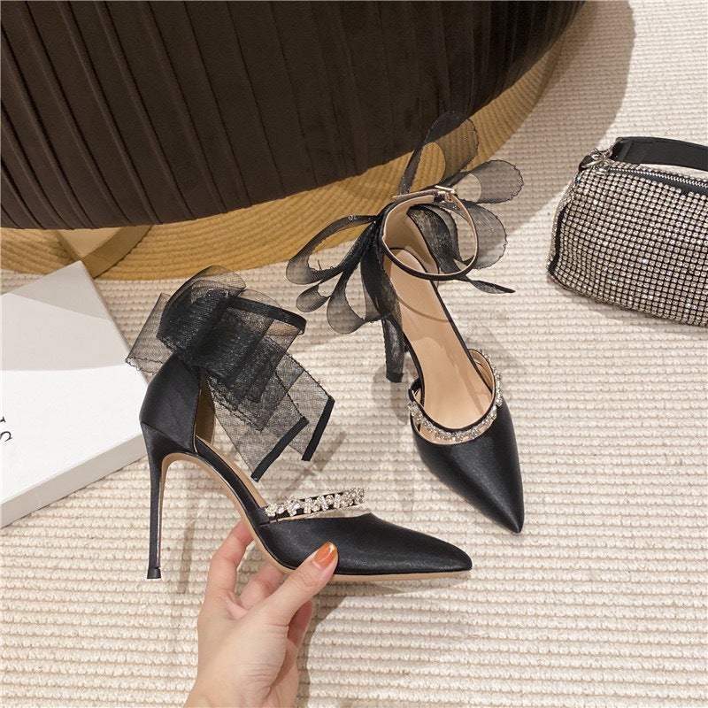 Rhinestone Bow High Heel Sandals