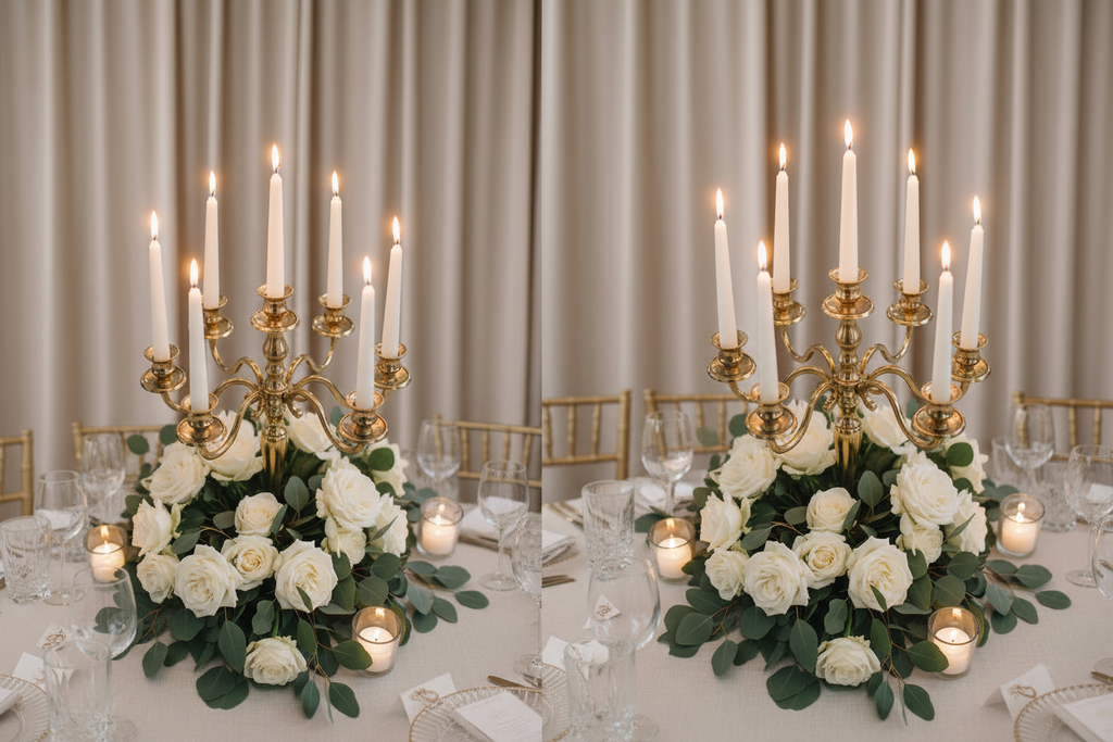 Bougies LED sur table mariage