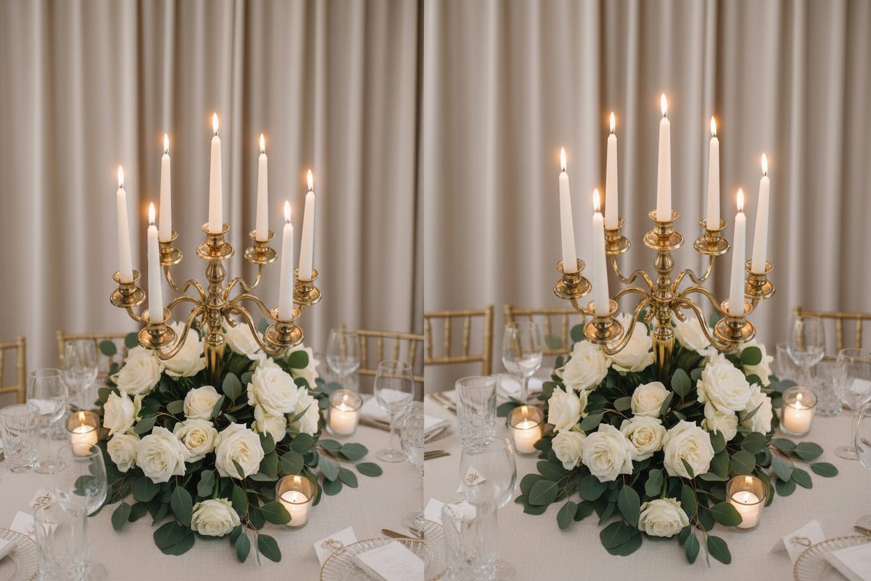 Bougies LED sur table mariage
