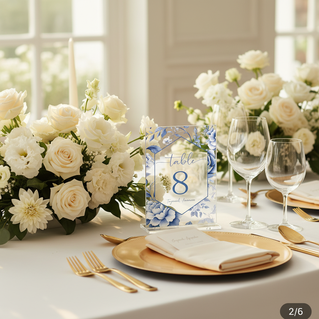 Décoration table avec numéro acrylique floral Tayamek Anamera