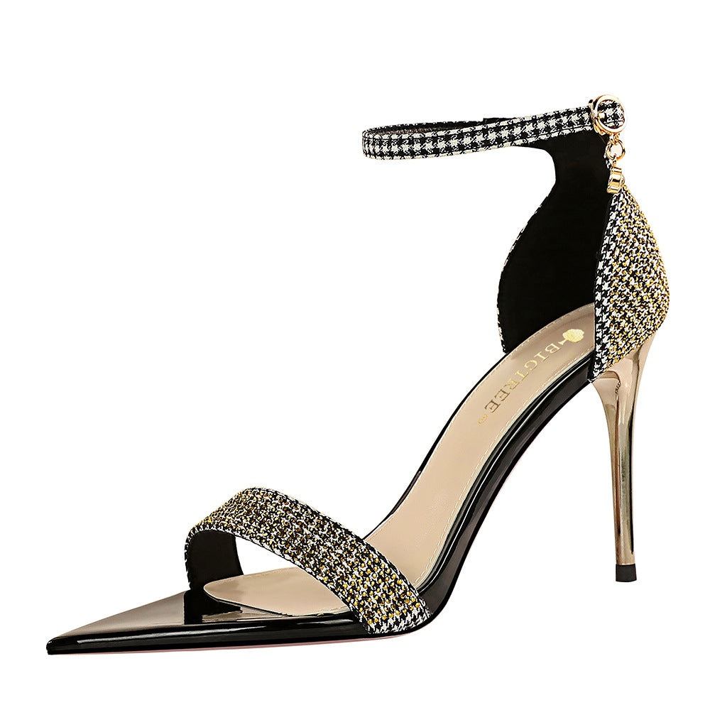 Metal Heel Super High Heel Pointed Toe Slip-On Sandals