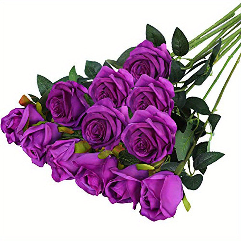 12pcs Realistic Artificial Rose Bouquet for Weddings, Birthdays, and More - Long Stem Roses for Floral Arrangements and Home Decor - Perfect Gift for Valentine's Day, Mother's Day, and Birthdays