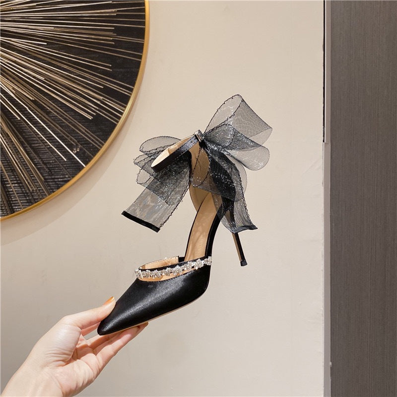 Rhinestone Bow High Heel Sandals