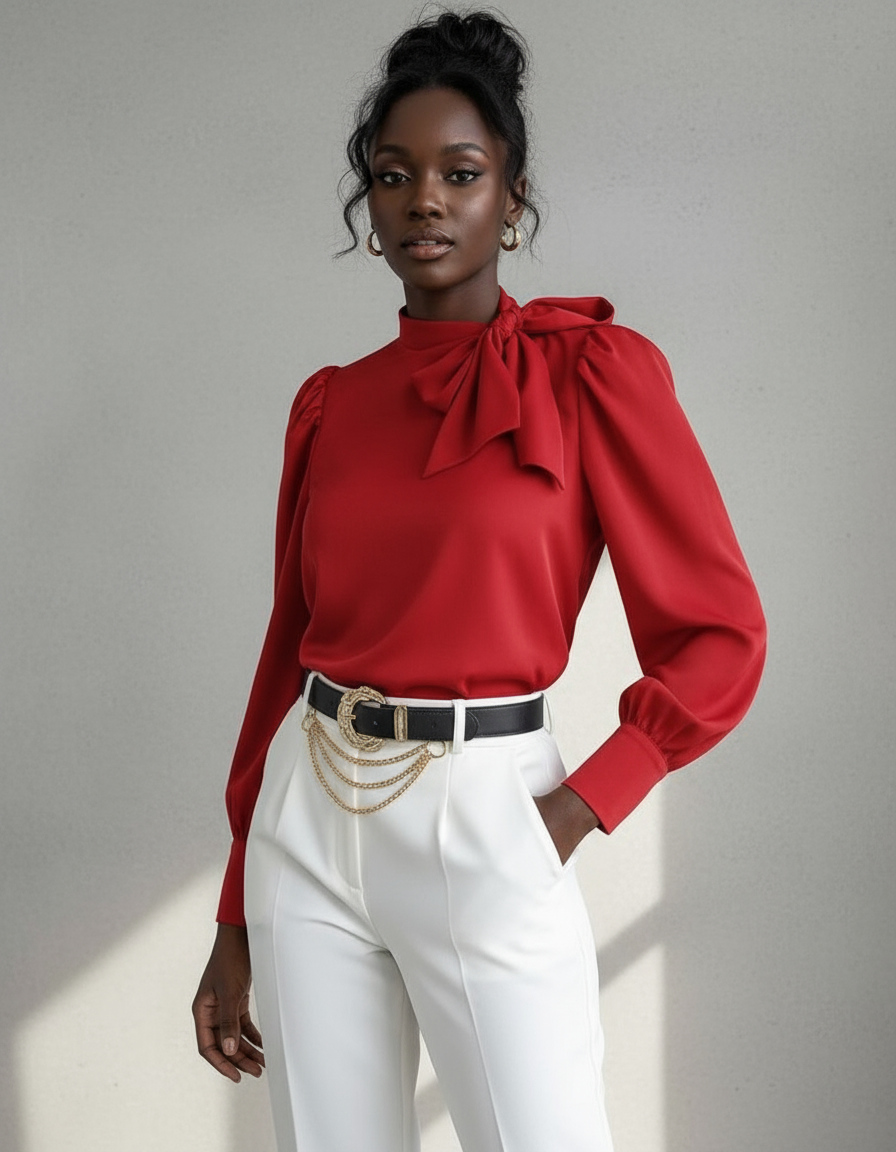 Haut rouge avec pantalon blanc - modèle noir