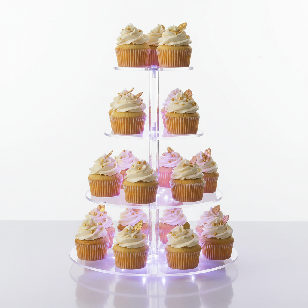 LED-Lit Acrylic Cake Stand Rental - Multi-Tier Dessert Display