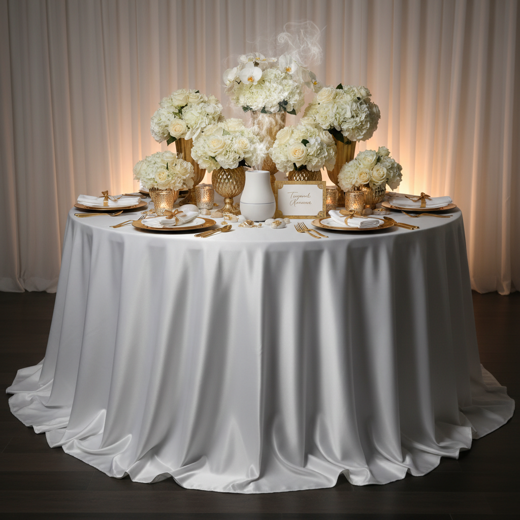 Nappe Ronde en Satin Blanc 120 Pouces - Location