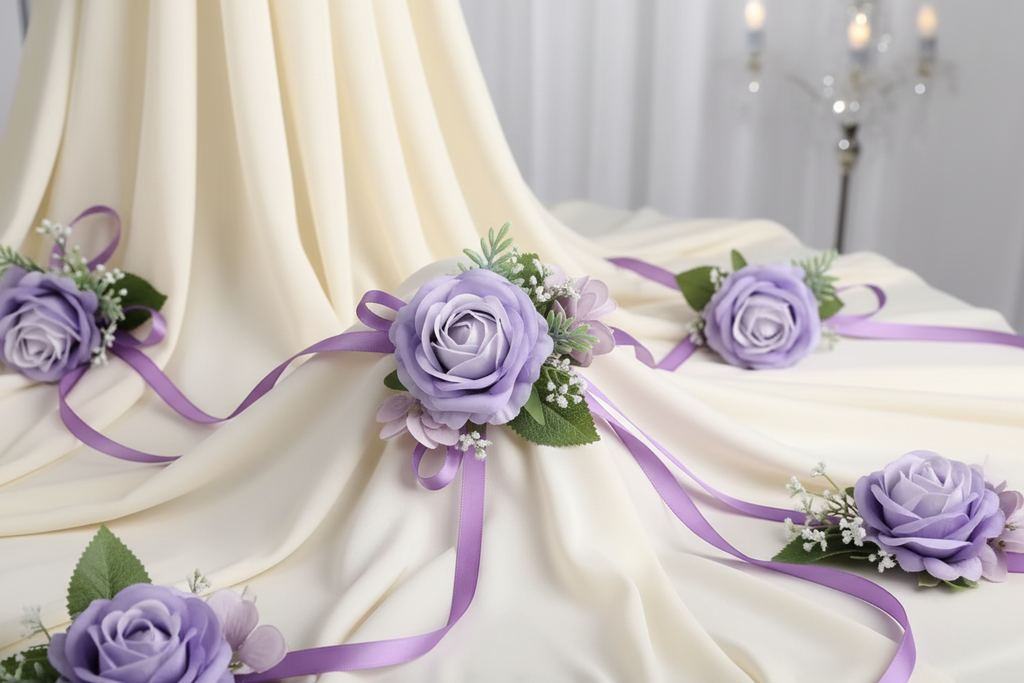 Purple Rose Wrist Corsage with Baby's Breath