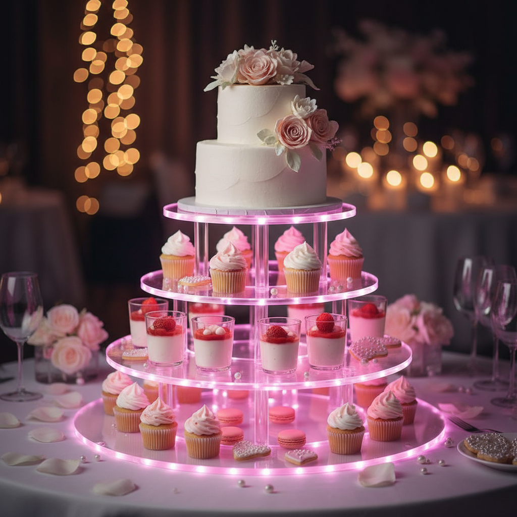 LED cake stand with pink lights