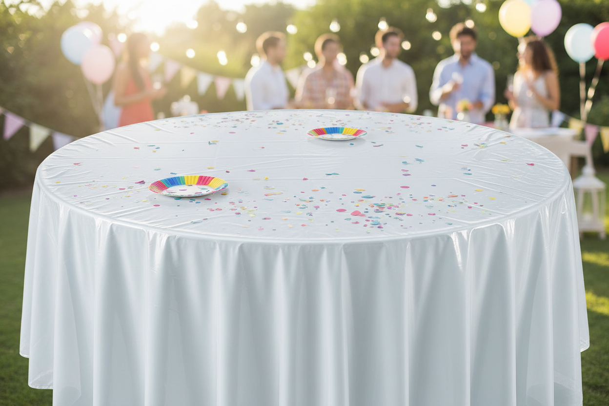 Nappe en plastique ronde 84 pouces sur table
