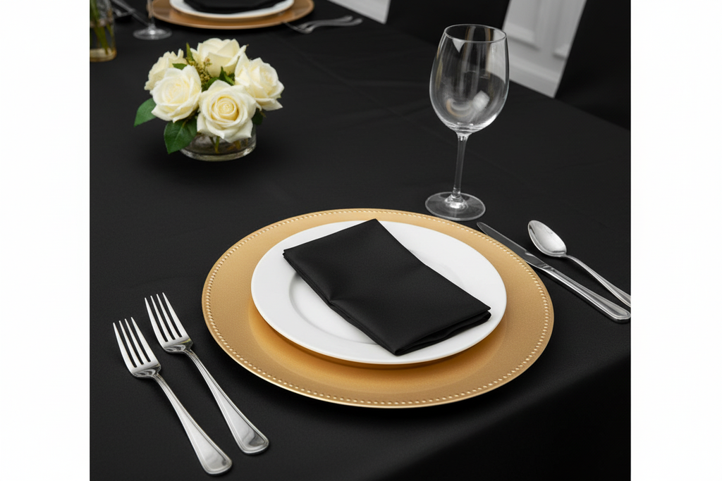 Nappe satin noire gros plan couvert